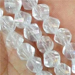 Chinese crystal glass bead, swiring cut, white AB color, approx 6mm dia, 100pcs per st