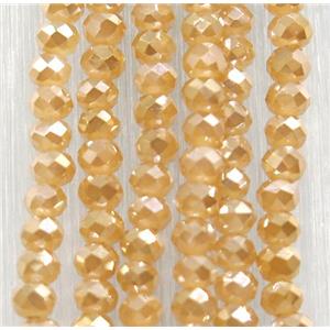 champagne chinese crystal glass beads, faceted rondelle, AB-color electroplated, approx 2.5x3mm, 150 pcs per st
