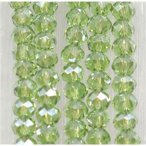 green chinese crystal glass beads, faceted rondelle, AB-color electroplated, approx 2.5x3mm, 150 pcs per st
