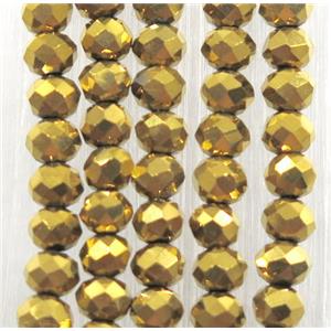 chinese crystal glass beads, faceted rondelle, gold plated, approx 2.5x3mm, 150 pcs per st