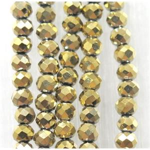 chinese crystal glass beads, faceted rondelle, gold plated, approx 2.5x3mm, 150 pcs per st
