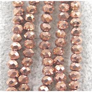 chinese crystal glass beads, faceted rondelle, rose gold, approx 2.5x3mm, 150 pcs per st