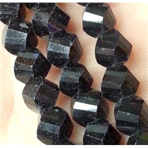 Chinese crystal glass bead, swiring cut, black, approx 6mm dia, 100pcs per st