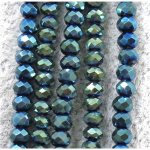 chinese crystal glass beads, faceted rondelle, green electroplated, approx 2.5x3mm, 150 pcs per st