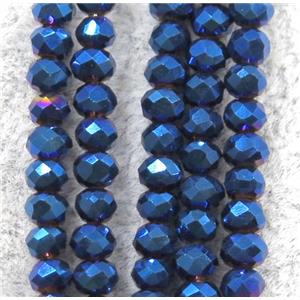 chinese crystal glass beads, faceted rondelle, blue electreoplated, approx 2.5x3mm, 150 pcs per st