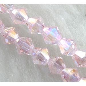 Chinese Crystal Beads, Faceted bicone, pink AB color, 4mm dia, 120pcs per st