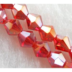 Chinese Crystal Beads, Faceted bicone, red AB color, 4mm dia, 120pcs per st