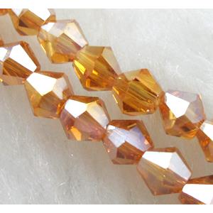 Chinese Crystal Beads, Faceted bicone, coffee AB color, 4mm dia, 120pcs per st