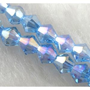 Chinese Crystal Beads, Faceted bicone, light blue AB color, 4mm dia, 120pcs per st