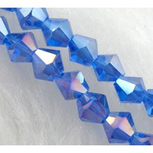 Chinese Crystal Beads, Faceted bicone, deep blue AB color, 4mm dia, 120pcs per st