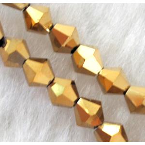 Chinese Crystal Beads, Faceted bicone, golden plated, 4mm dia, 120pcs per st