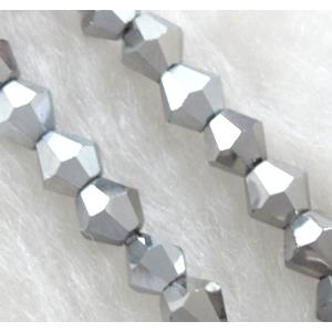 Chinese Crystal Beads, Faceted bicone, silver plated, 4mm dia, 120pcs per st