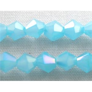 Chinese Crystal Beads, Faceted bicone, milk aqua AB color, 4mm dia, 120pcs per st