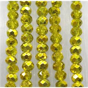 chinese crystal glass bead, faceted rondelle, half gold electroplated, approx 2.5x3mm, 150 pcs per st