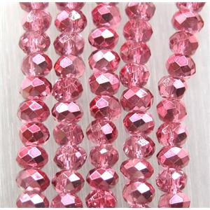 chinese crystal glass bead, faceted rondelle, pink, approx 2.5x3mm, 150 pcs per st