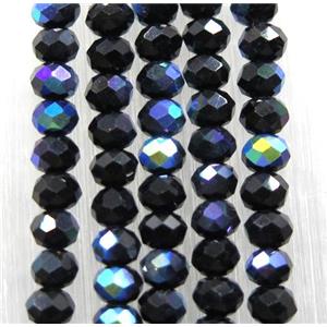 black chinese crystal glass bead, faceted rondelle, half rainbow electroplated, approx 2.5x3mm, 150 pcs per st