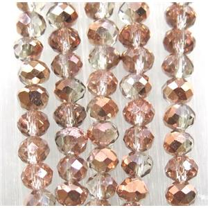 clear chinese crystal glass bead, faceted rondelle, half rose gold, approx 2.5x3mm, 150 pcs per st