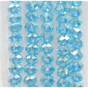 aqua chinese crystal glass bead, faceted rondelle, AB-color electroplated, approx 2.5x3mm, 150 pcs per st