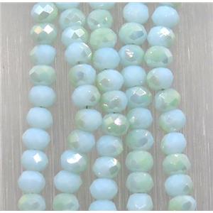 blue chinese Jadeite Glass beads, faceted rondelle, half green electroplated, approx 2.5x3mm, 150 pcs per st