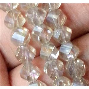 Chinese crystal glass bead, swiring cut, champagne AB color, approx 6mm dia, 100pcs per st