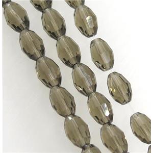 smoky chinese crystal glass beads, faceted barrel, approx 6x8mm, 72pcs per st