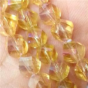 Chinese crystal glass bead, swiring cut, gold champagne AB color, approx 4mm dia, 150pcs per st