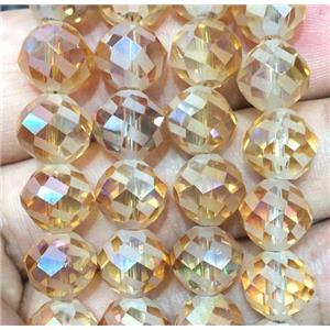 faceted round chinese crystal glass beads, gold champagne, approx 12mm dia, 50pcs per st