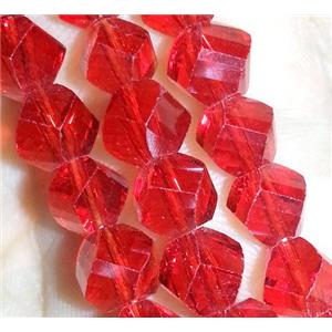 Chinese crystal glass bead, swiring cut, red, approx 6mm dia, 100pcs per st