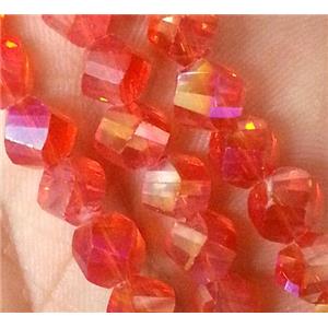 Chinese crystal glass bead, swiring cut, red AB color, approx 4mm dia, 150pcs per st