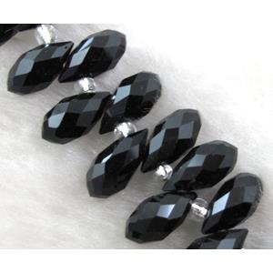 Chinese Crystal Beads, Faceted teardrop, black, approx 7x14mm, 100pcs per st