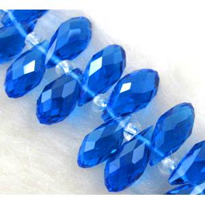 Chinese Crystal Beads, Faceted teardrop, deep blue, approx 7x14mm, 100pcs per st