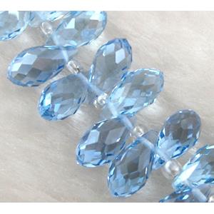 Chinese Crystal Beads, Faceted teardrop, light blue, approx 7x14mm, 100pcs per st