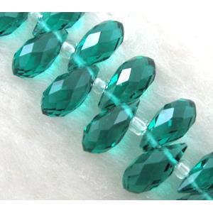 Chinese Crystal Beads, faceted teardrop, peacock-blue, approx 7x14mm, 100pcs per st