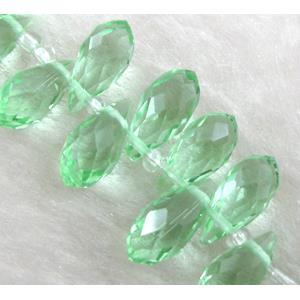 Chinese Crystal Beads, Faceted teardrop, light green, approx 7x14mm, 100pcs per st