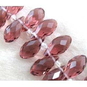 Chinese Crystal Beads, faceted teardrop, purple, approx 7x14mm, 100pcs per st