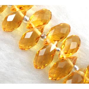 Chinese Crystal Beads, faceted teardrop, golden, approx 6x12mm, 100pcs per st