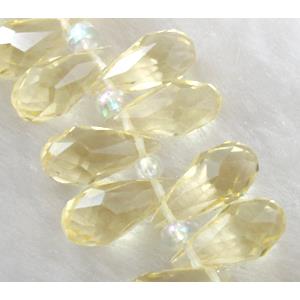 Chinese Crystal Beads, faceted teardrop, lt.yellow, approx 6x12mm, 100pcs per st
