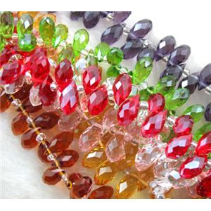 Chinese Crystal Beads, faceted teardrop, mixed color, approx 6x12mm, 100pcs per st