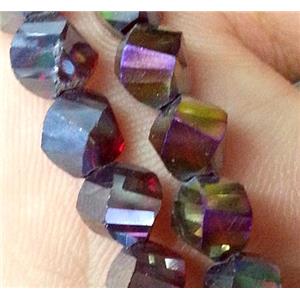 Chinese crystal glass bead, swiring cut, deep red AB color, approx 4mm dia, 150pcs per st