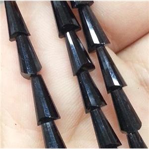 Chinese crystal glass bead, faceted pagoda, black, approx 8x16mm. 50pcs per st