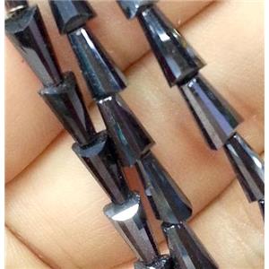 Chinese crystal glass bead, faceted pagoda, black hematite, approx 4x8mm, 60pcs per st