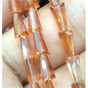 Chinese crystal glass bead, faceted pagoda, gold champagne AB color, approx 6x12mm, 50pcs per st