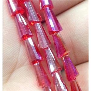 Chinese crystal glass bead, faceted pagoda, red AB color, approx 6x12mm, 50pcs per st