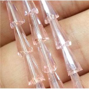 Chinese crystal glass bead, faceted pagoda, pink, approx 6x12mm, 50pcs per st