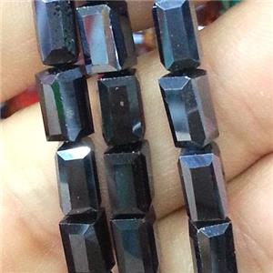 Chinese crystal glass bead, faceted cuboid, black hematite, approx 4x4x8mm, 50pcs per st