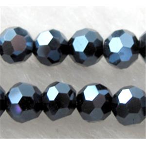 Chinese Glass Crystal Beads, faceted round, black AB-Color, 4mm dia, approx 100pcs per st