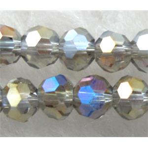 Chinese Crystal Beads, Faceted Round, grey AB color, 4mm dia, approx 100pcs per st