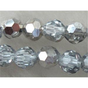 Chinese Glass Crystal Beads, faceted round, silver plated, 4mm dia, approx 100pcs per st