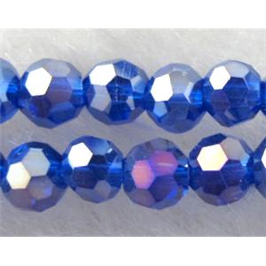 Chinese Crystal Beads, Faceted Round, deep-blue AB-color, 4mm dia, approx 100pcs per st
