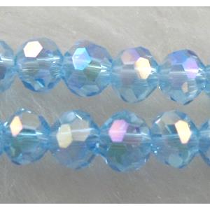 Chinese Crystal Beads, Faceted Round, blue AB color, 4mm dia, approx 100pcs per st
